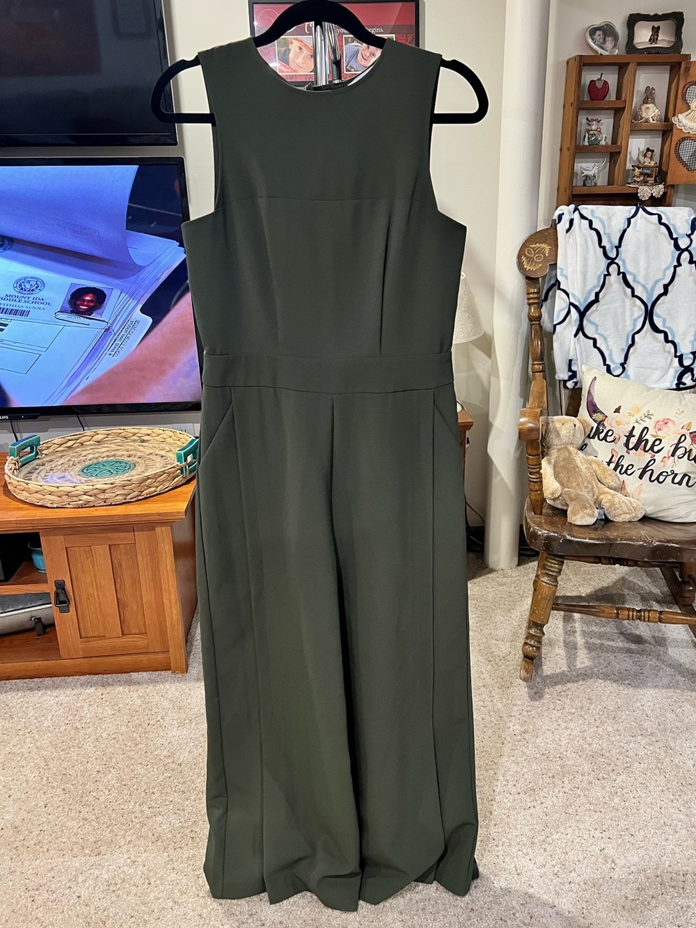 Gibson Latimer Sleeveless Wide-Leg Jumpsuit in Dark Olive